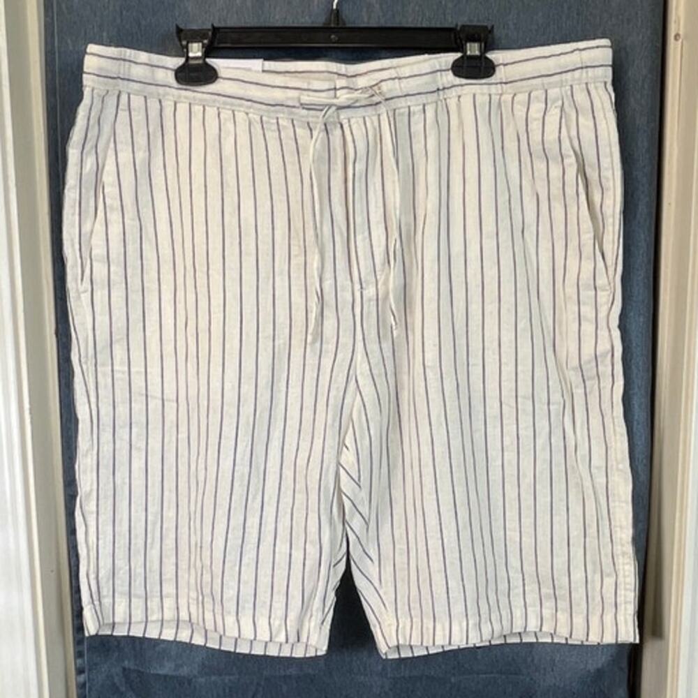 H&M Mens XL Inseam 10 Cream/Black Stripe LinenBlend/Cotton Regular Knee Length